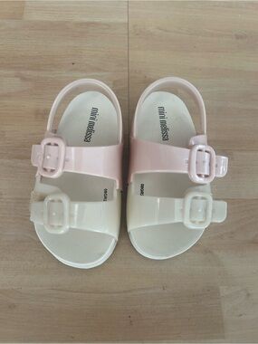 Mini Melissa Pink and Cream Jelly Buckle Sandals